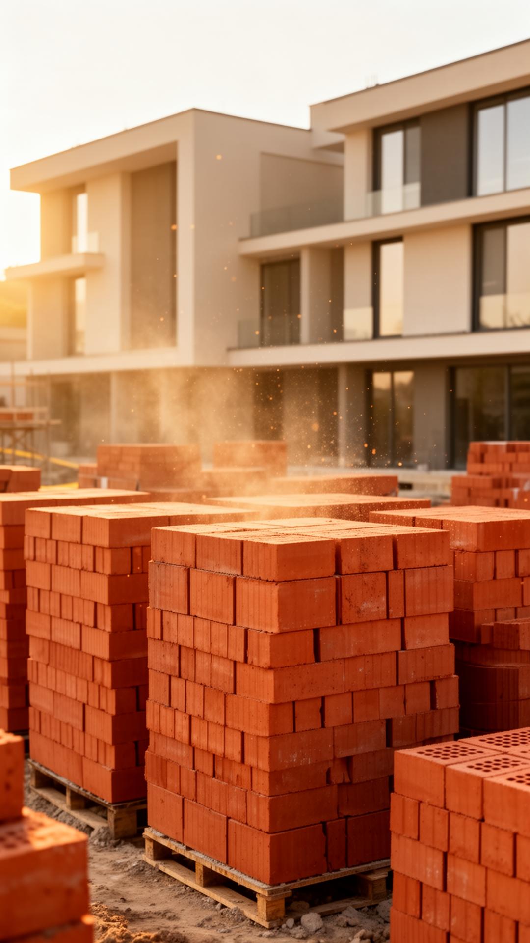 Tijolos empilhados em ambiente moderno de construção
